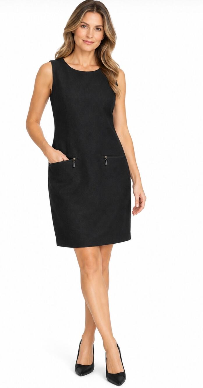 L.L. Bean Women's Black Wool Sheath Dress Sleeveless Career Workwear Pockets 12